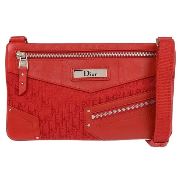 Christian Dior Red Canvas Trotter Shoulder Bag B - Picture 1 of 9